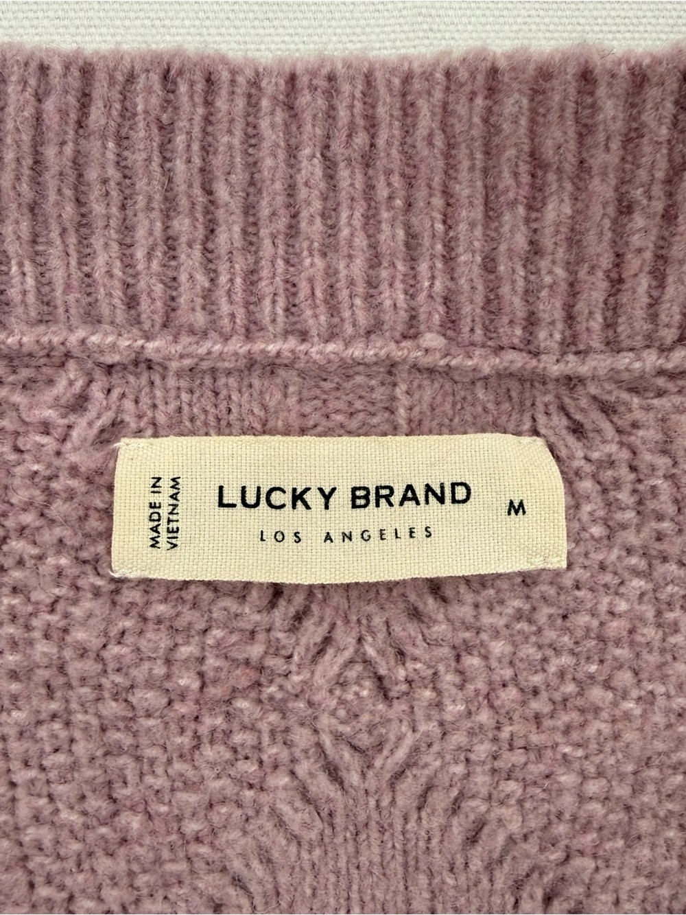Lucky Brand Dusty Lilac Cable Knit Cardigan Sweater Medium Distressed Hem - Picture 13 of 15